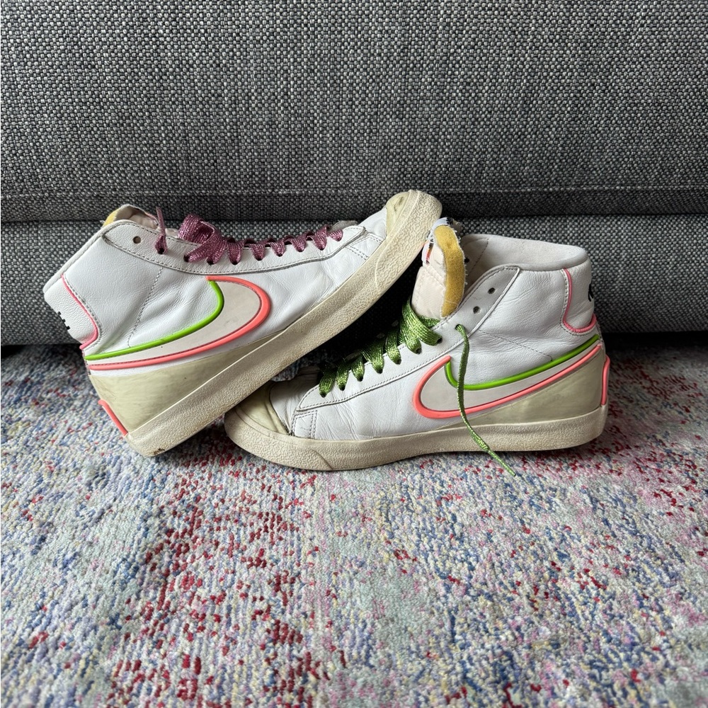 Limited Edition Nike High-Top Sneakers with Pink and Green Accents